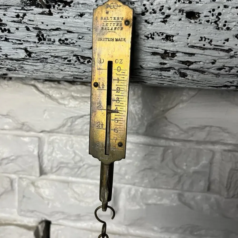 Antique Salters Brass Letter Balance Scale British Made Hanging Postal Weight